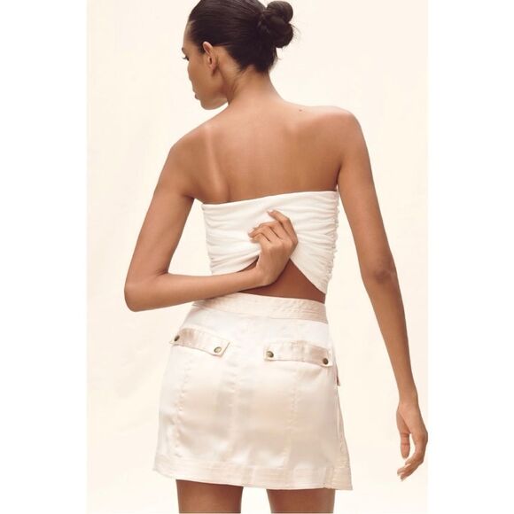 NEW By Anthropologie Light Pink Silky Belted Utility Mini Skirt Size 4 or 8 - Picture 2 of 5